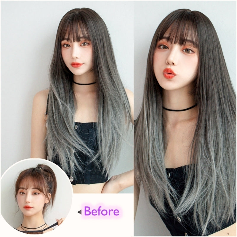 Lucilia (68cm Smoky Gray Gradient Long Straight Hair) - Natural Wig