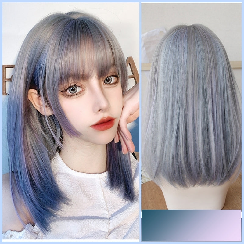 Estelle (45cm Medium Length Straight Ash with Gradient Blue Highlight) - Natural Wig
