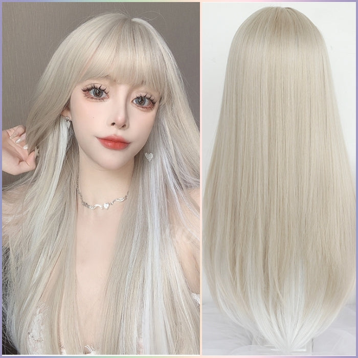 Kayla (72cm Thick Long straight Silver Blond hair with Pearl White Earloop Highlights) -Natural Wig