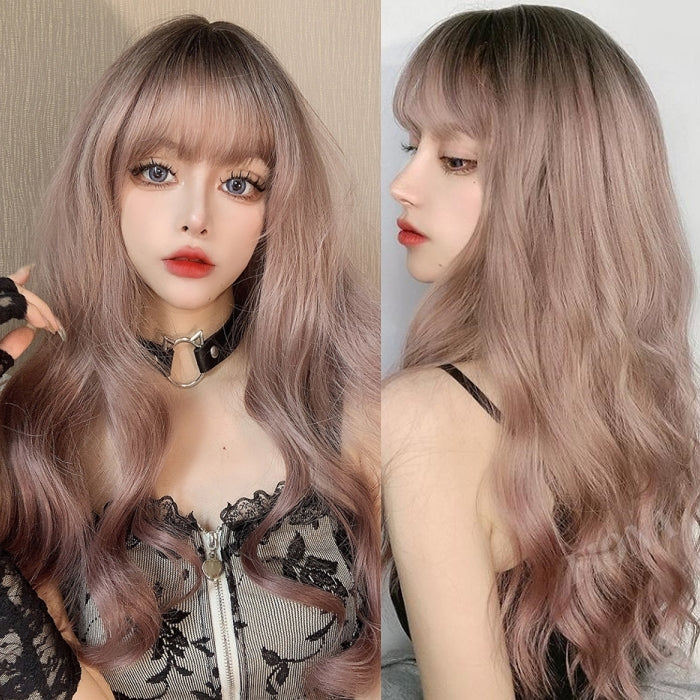 Charlotte (56cm Ash Golden Pink Ombre Wavy Voluminous Hair) - Natural Wig