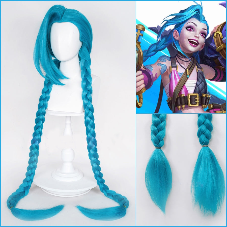 League of Legends - Peluca de pelo premium para cosplay Jinx de 120 cm 